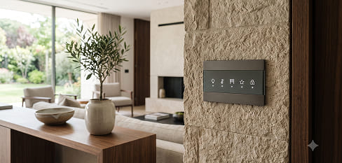 Panel interruptor táctil domótico instalado en una pared elegante - Grupo Versor