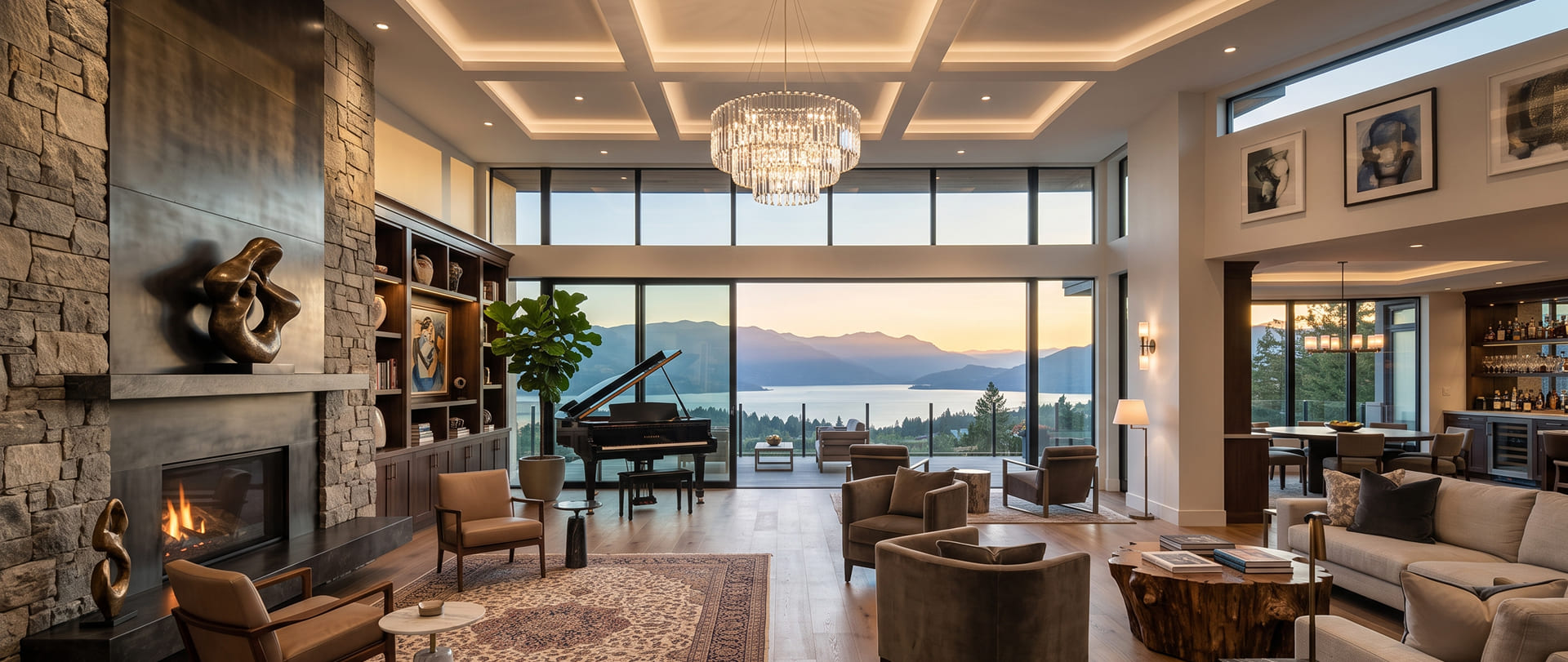Salón de lujo con domótica, iluminación y vistas panorámicas - Grupo Versor