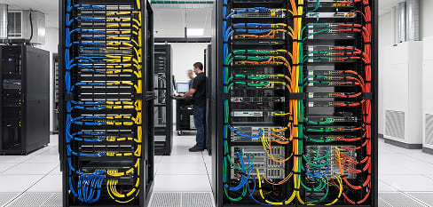 Servidores en racks con cableado estructurado de redes - Grupo Versor